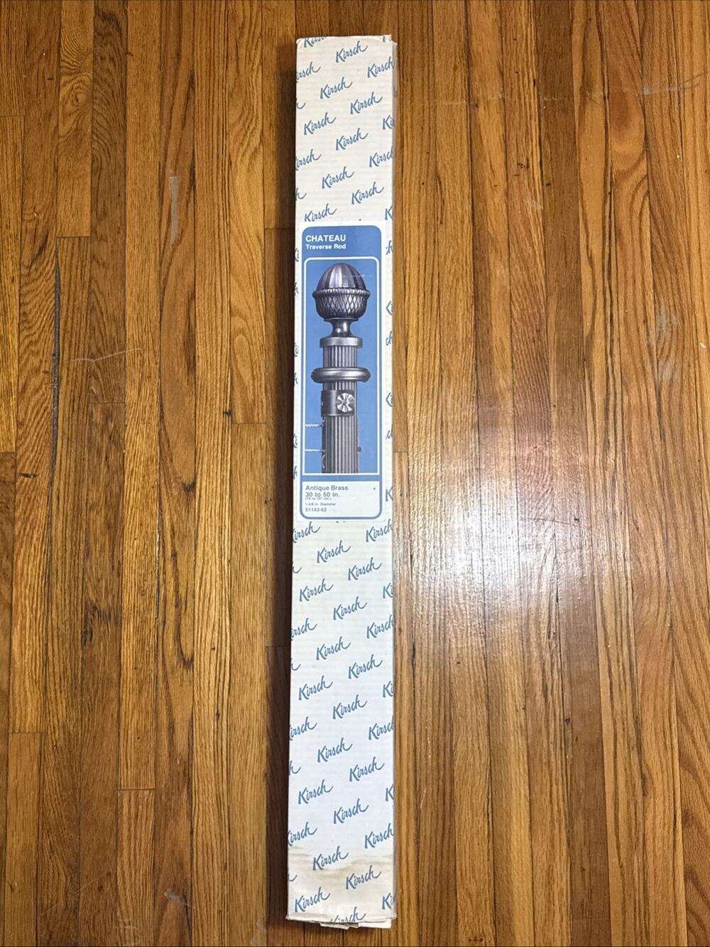 NOS Kirsch Chateau Antique Brass Traverse Rod 30-50" Fluted Decorative 51143-62